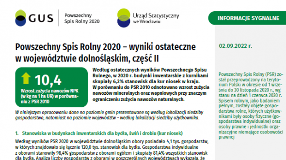 Powszechny Spis Rolny 2020 – wyniki ostateczne w województwie dolnośląskim